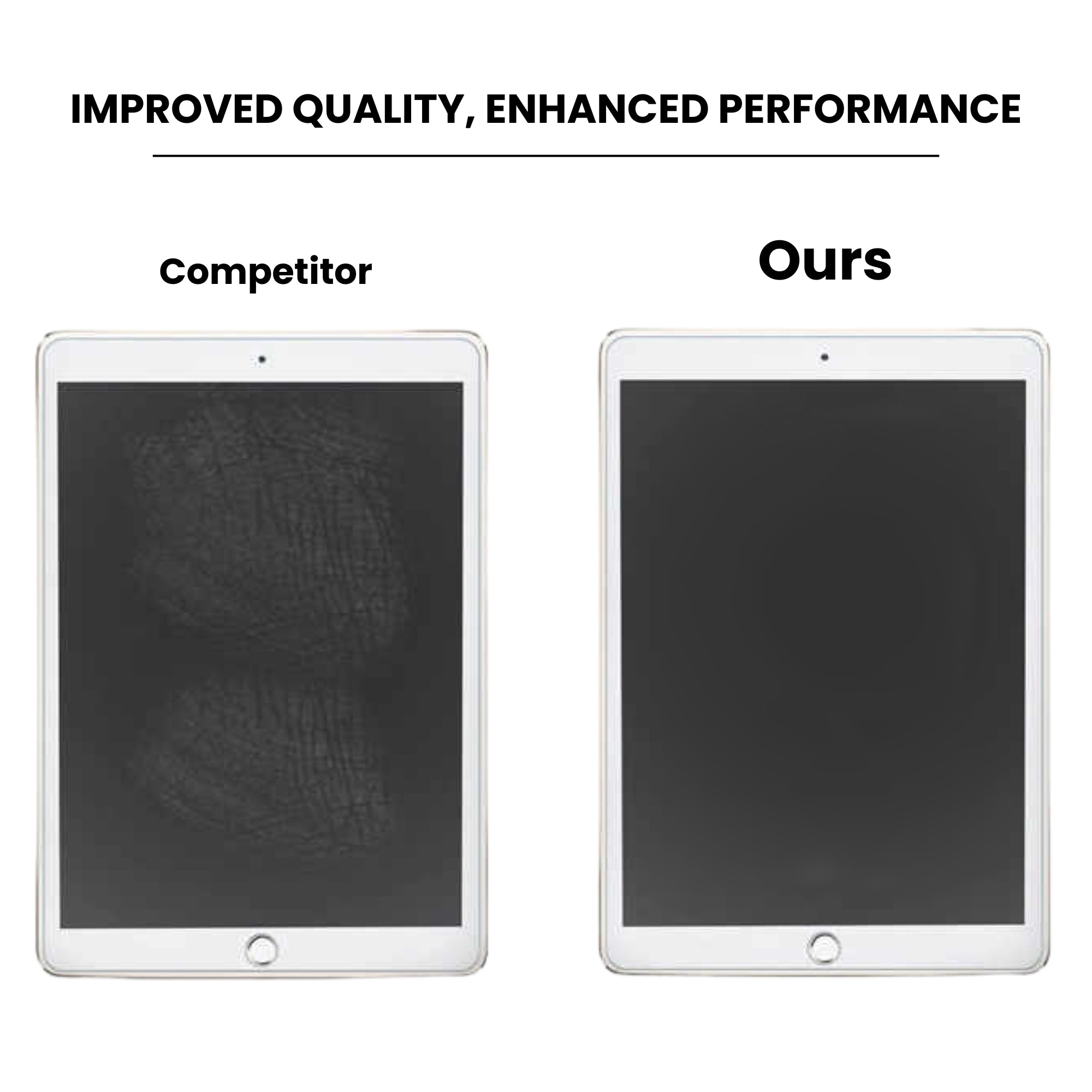 A clear tempered glass screen protector for all iPad models, displaying quality on a white background.