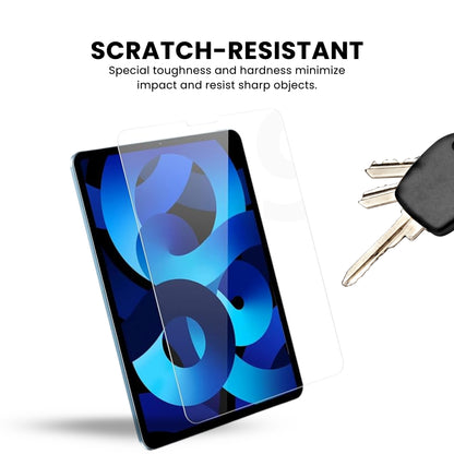 iPad Air 4 & 5 tempered glass screen protector showing scratch resistant feature over a white background.
