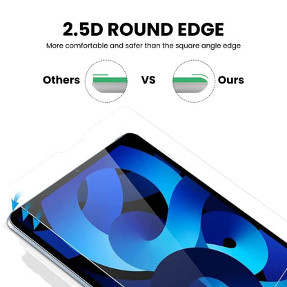 iPad Air 4 & 5 tempered glass screen protector showing round edge protector over a white background.