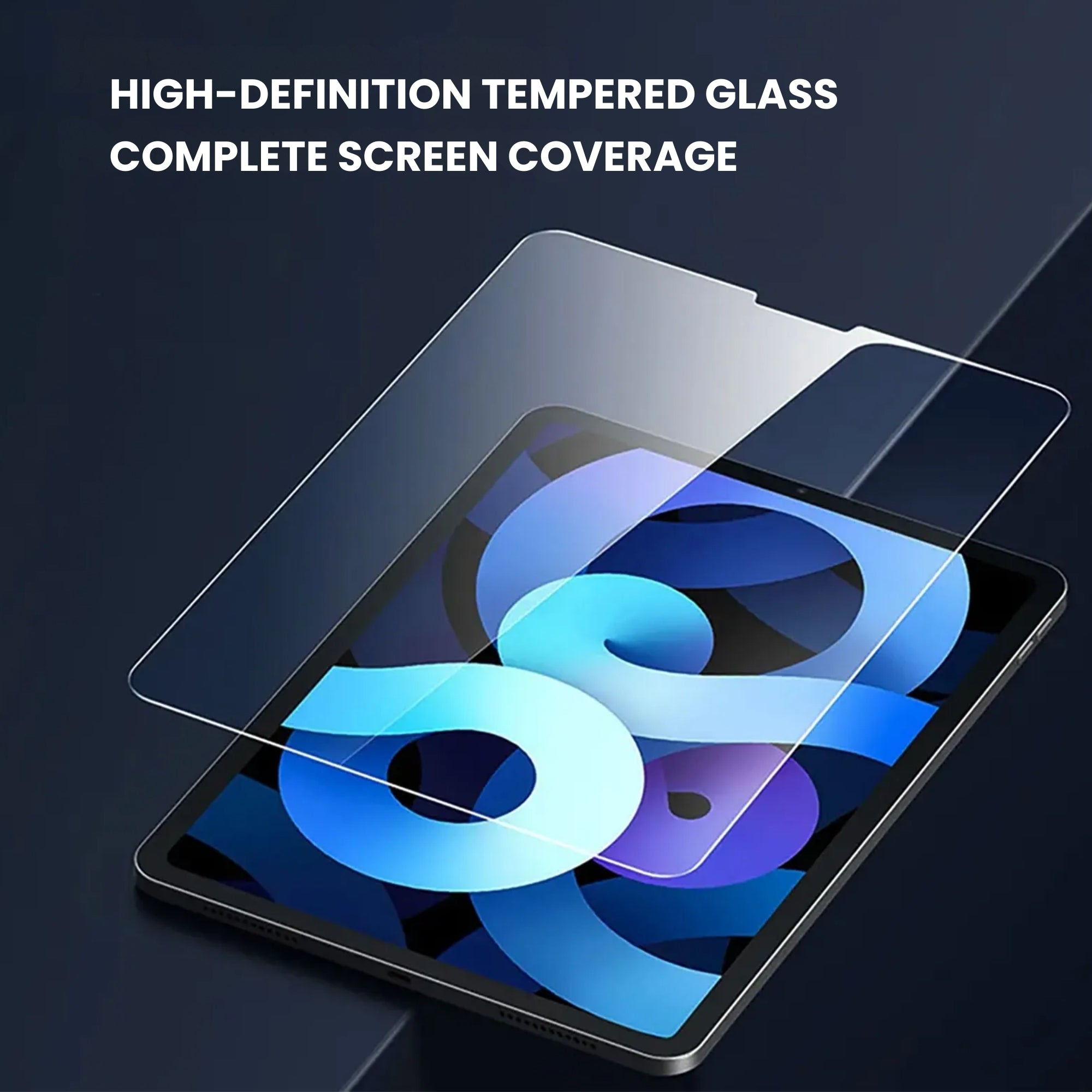 iPad Air 4 & 5 tempered glass screen protector over a white background.