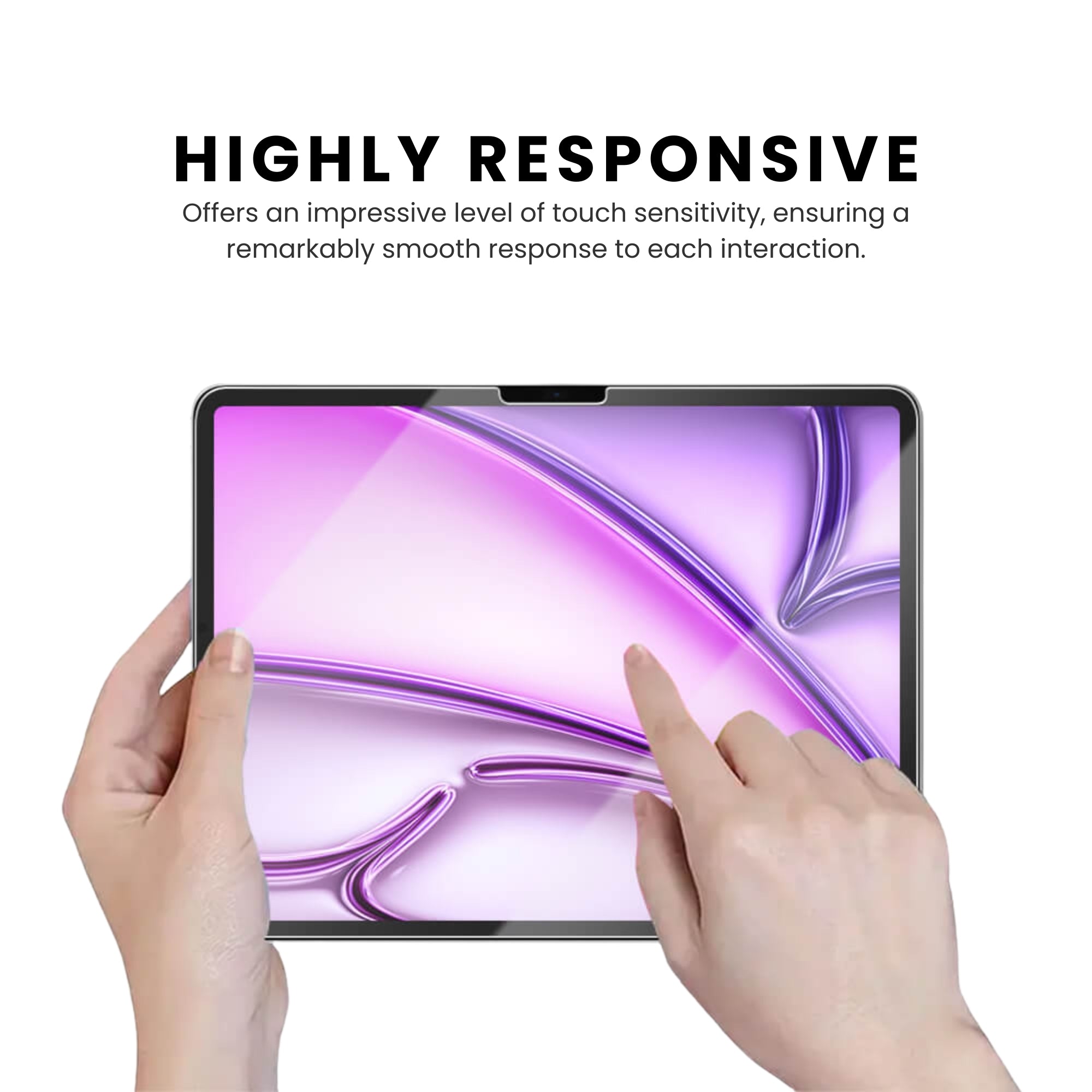 A clear tempered glass screen protector for the iPad Air, showing the protector applied on the iPad screen.