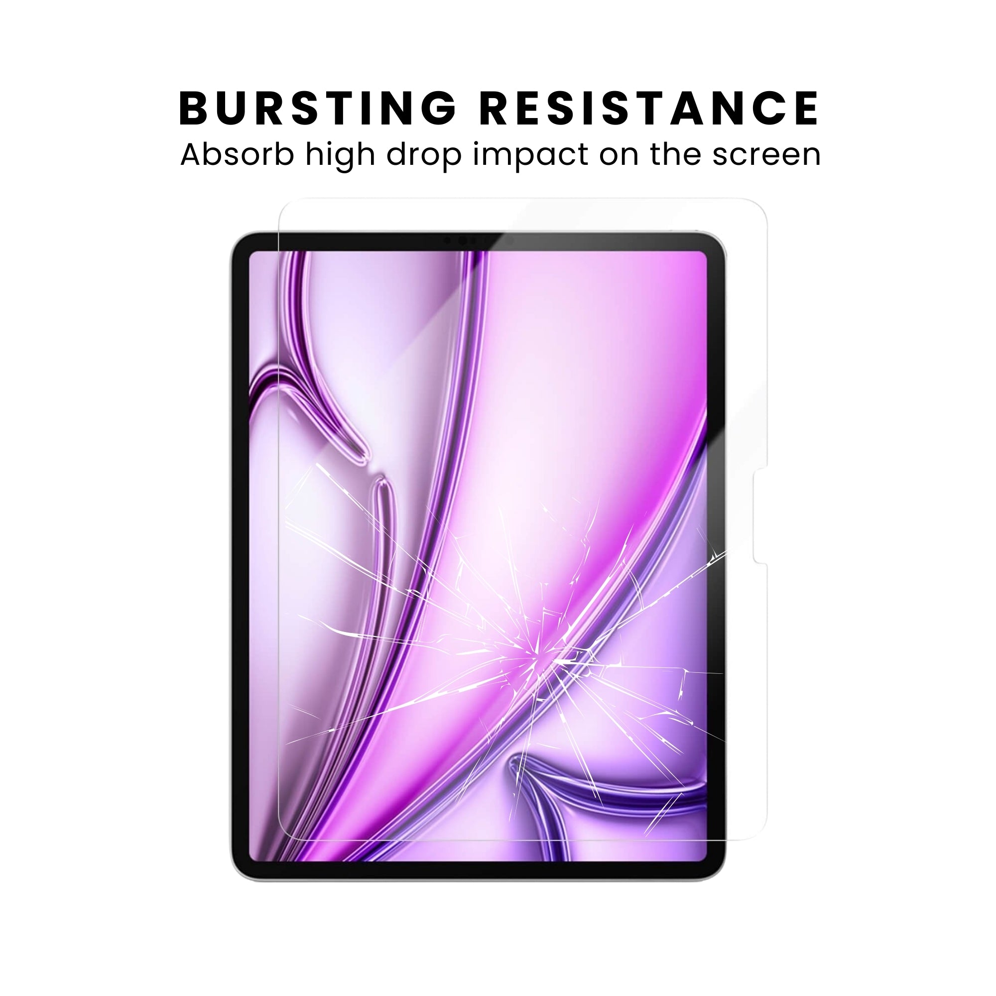 A clear tempered glass screen protector for the iPad Air, showing the protector applied on the iPad screen.