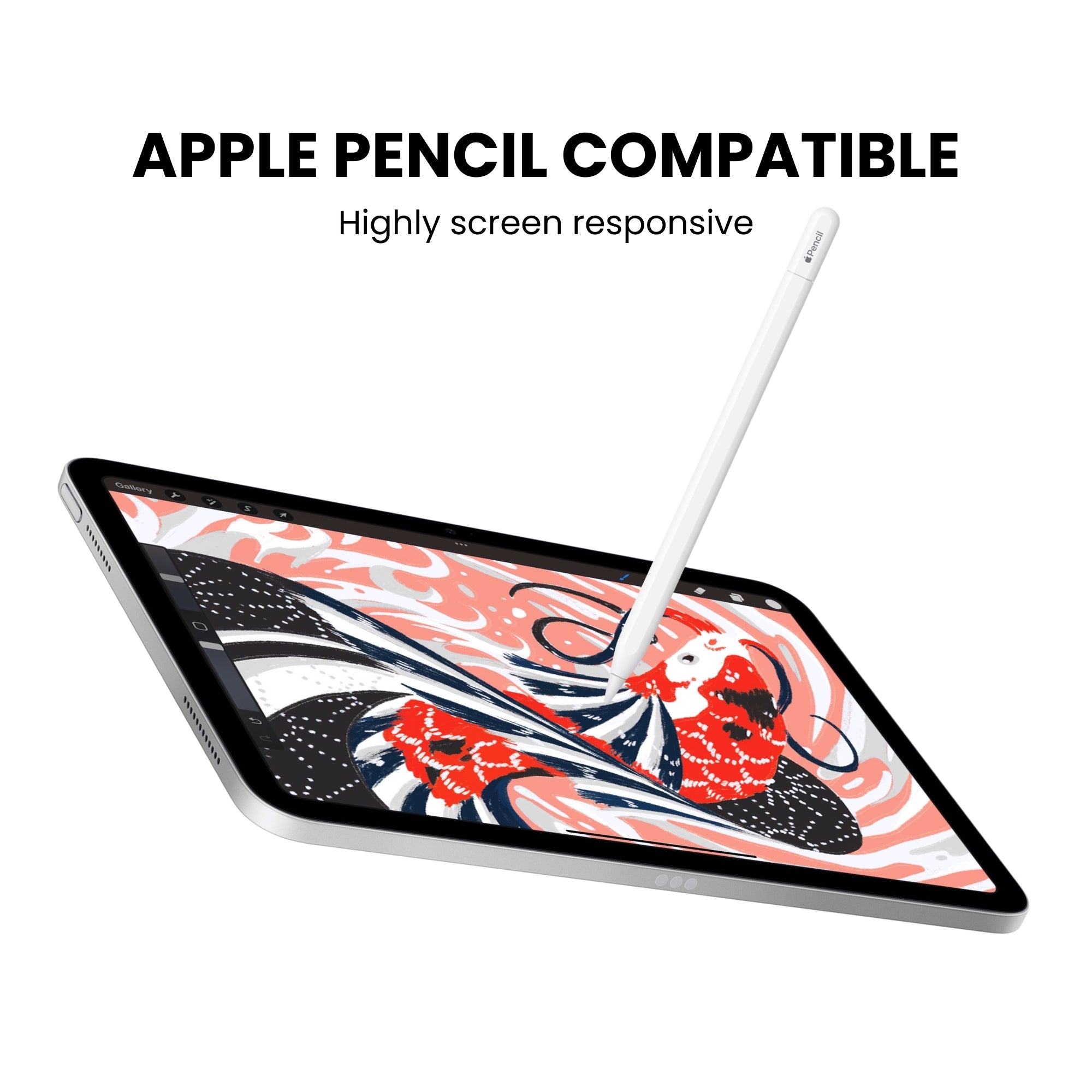 A clear tempered glass screen protector for the iPad Air, showing the protector applied on the iPad screen.