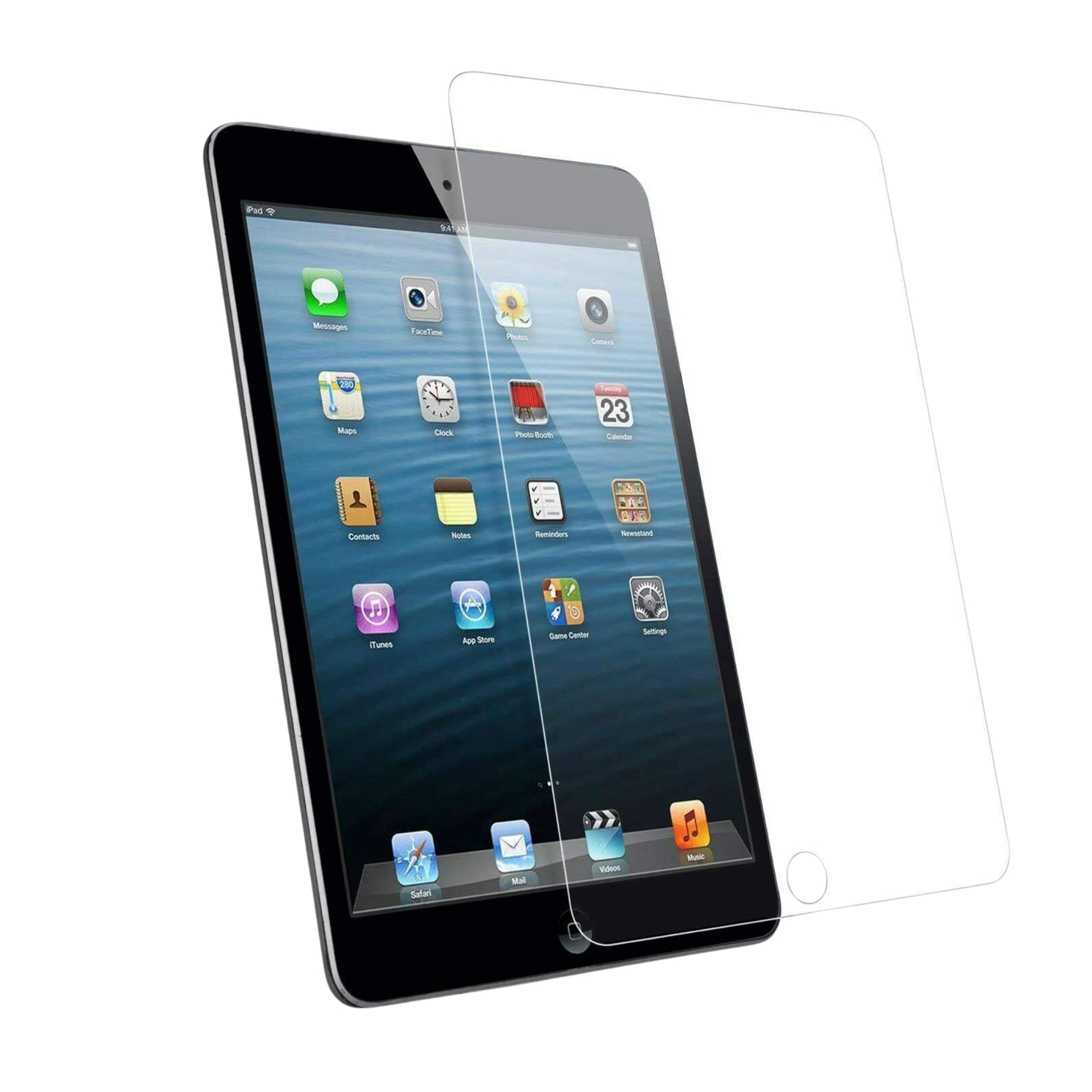A screen protector for iPad Mini 2 with a clear appearance, displayed on a plain background.