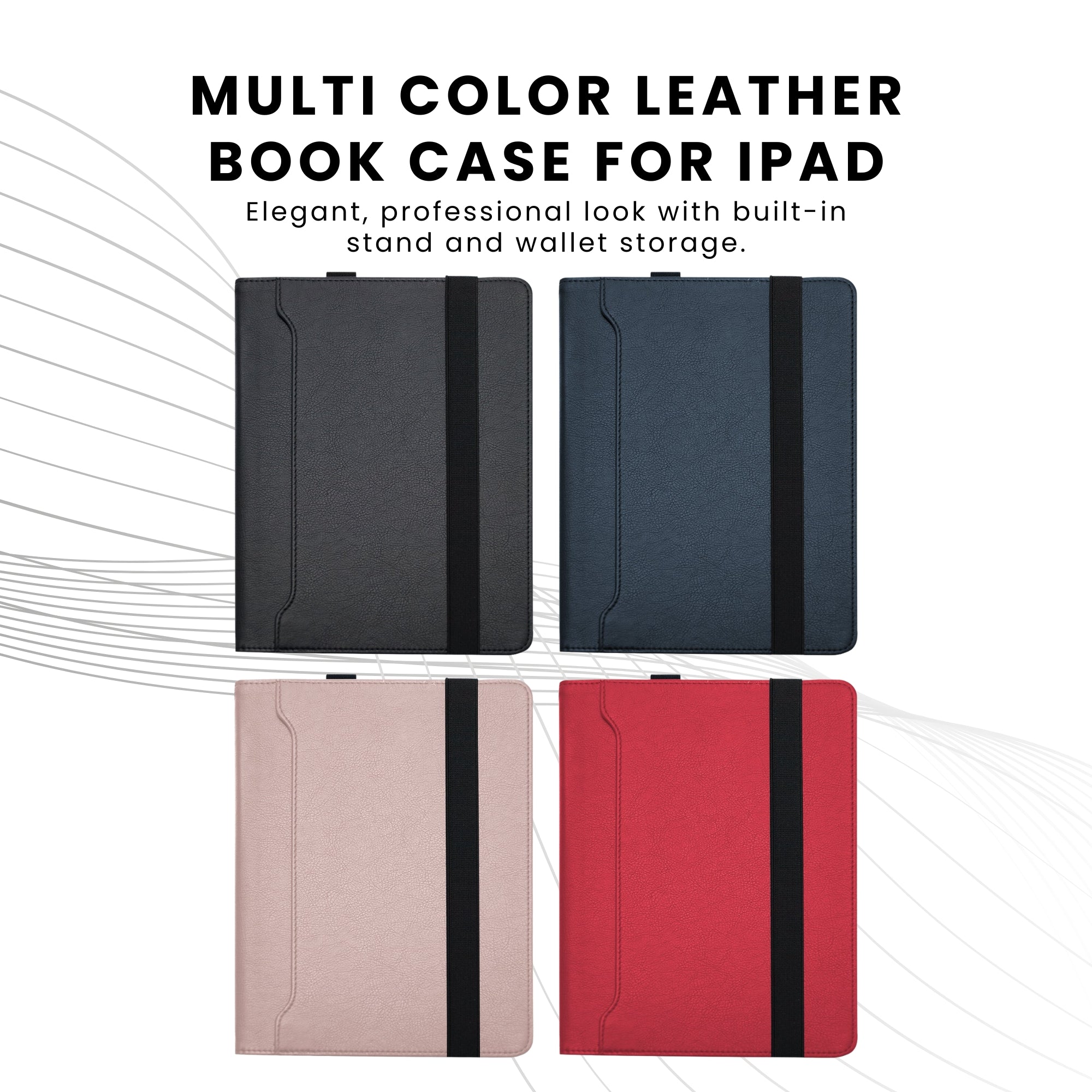 PU leather wallet cases for iPad with a card slot on the inside and a magnetic flap closure.
