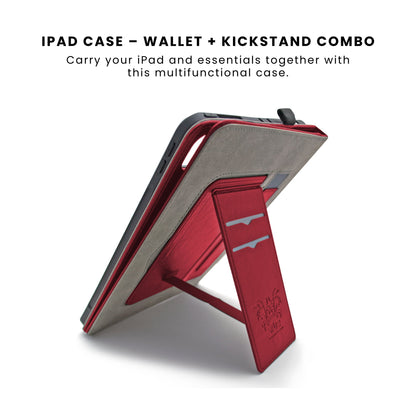 A PU leather wallet case for iPad with a card slot on the inside and a magnetic flap closure.