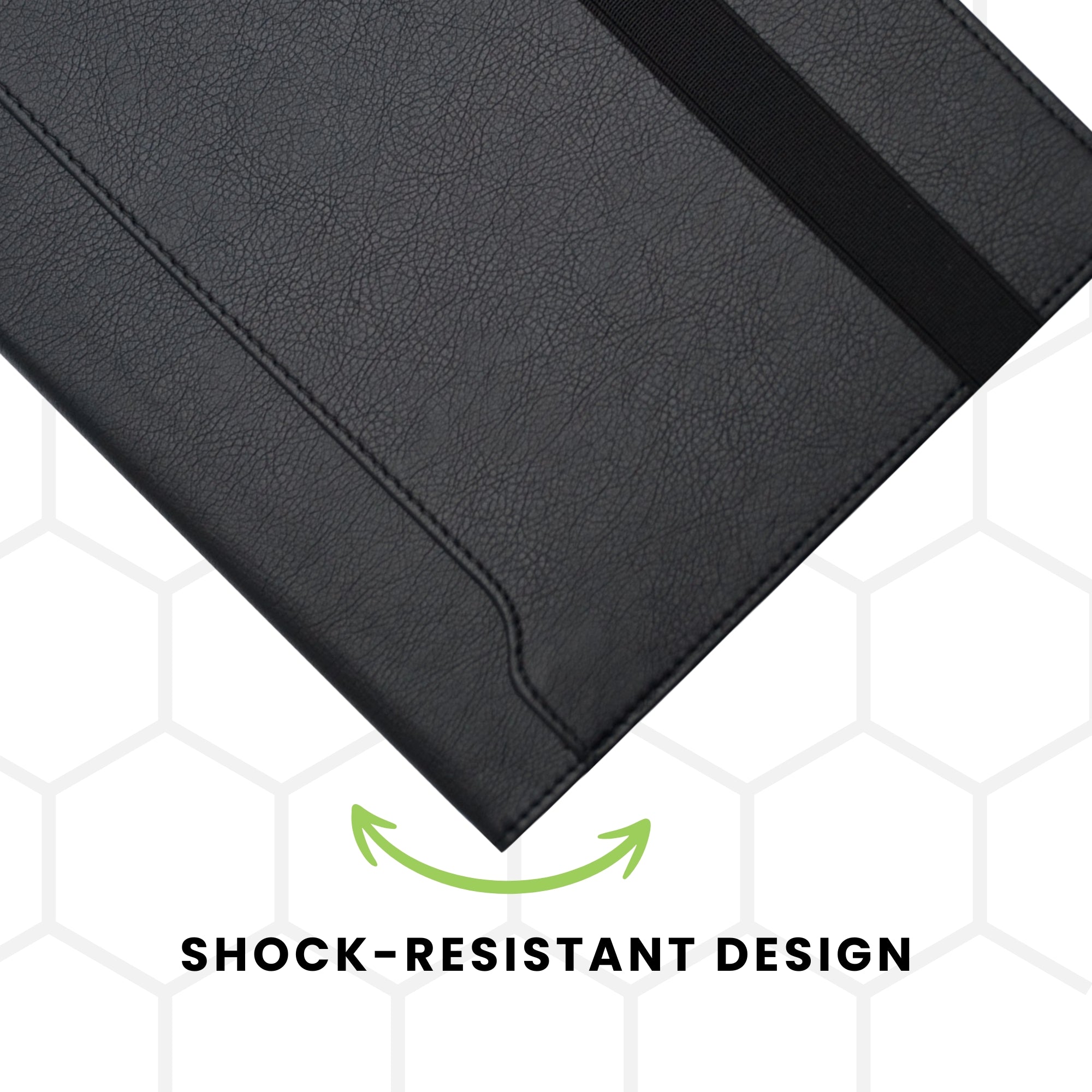 A black PU leather wallet case for iPad with a card slot on the inside and a magnetic flap closure.