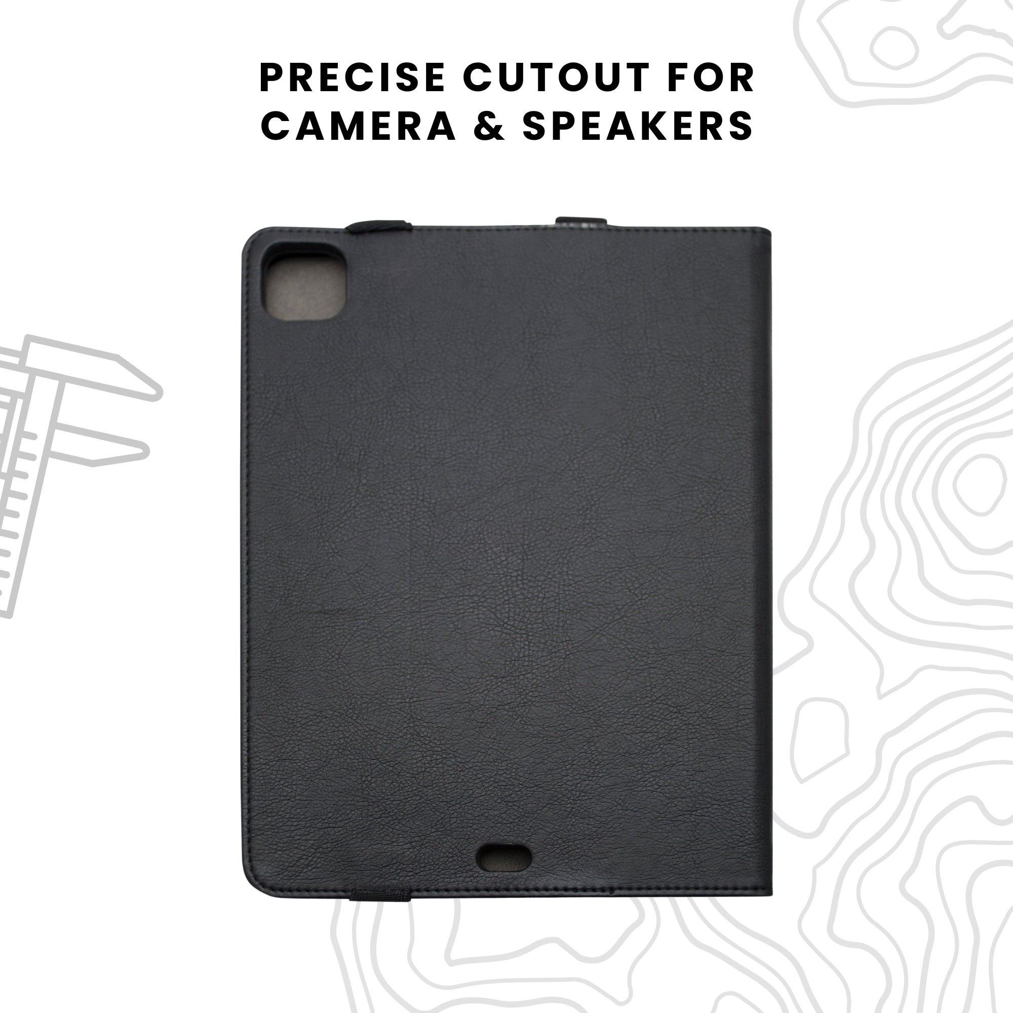 A black PU leather wallet case for iPad with a card slot on the inside and a magnetic flap closure.