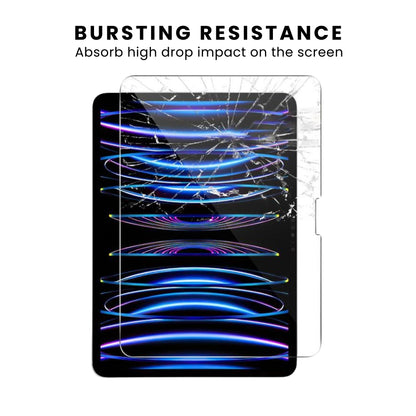 A clear tempered glass screen protector for the iPad Pro, displayed on a white background.