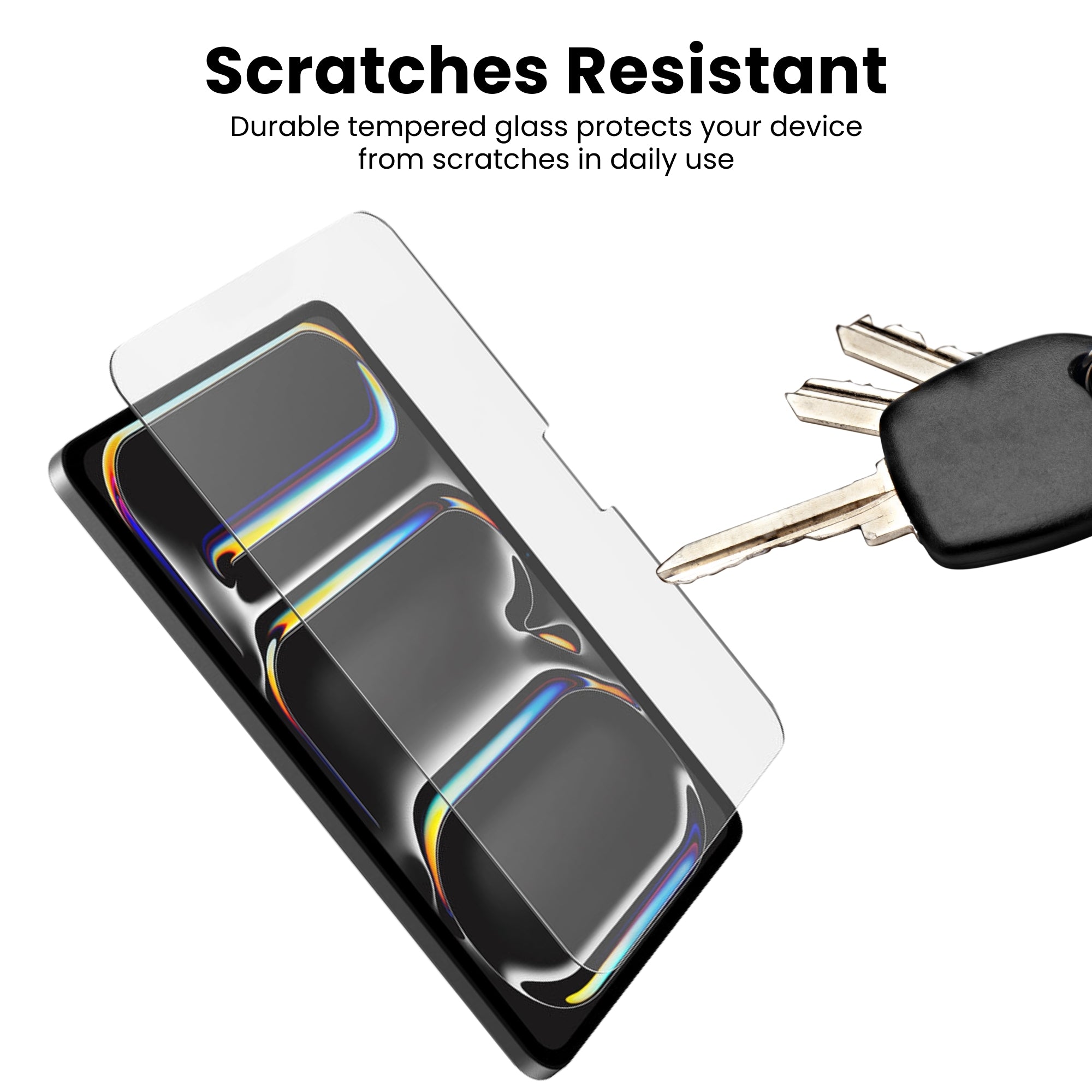 A clear tempered glass screen protector for the iPad Pro, displayed on a white background.