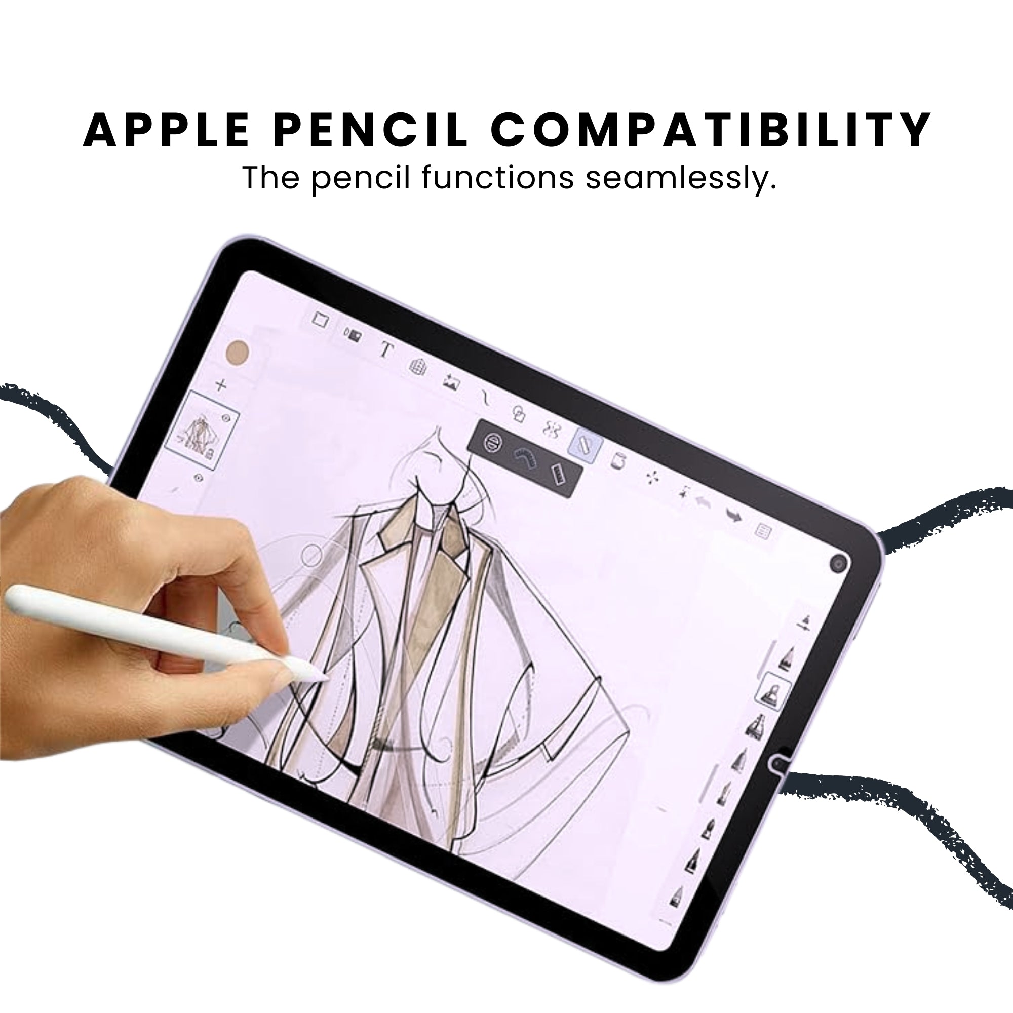 A clear tempered glass screen protector for iPad mini with apple pencil compatibility, displayed on a plain background.
