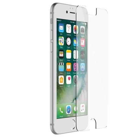 A clear tempered glass screen protector for the iPhone SE 2020, showing the screen with the protector applied.
