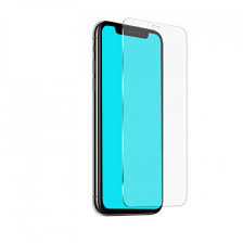 An iPhone XR screen protector is displayed, showing a clear glass screen protector with no visible features, indicating a sleek, full-screen coverage design.