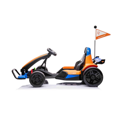 McLaren 24V kids electric drift go kart side view featuring dual 200W motors and racing seat