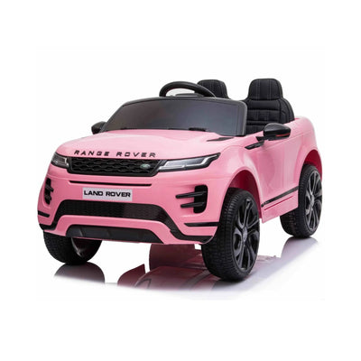 Pink Range Rover Evoque 12V Kids Electric Ride-On Car with black leather seat, EVA wheels and realistic SUV styling