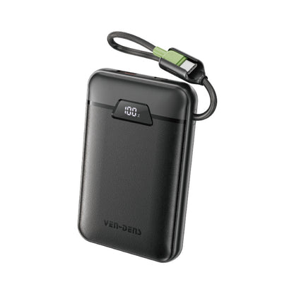 VEN-DENS VD-PB067 10000mAh fast charging power bank with built-in USB-C and Lightning cables, digital display and carry strap