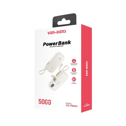 VEN-DENS VD-PB054 5000mAh 22.5W mini power bank original retail packaging showing charging features